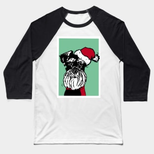 Miniature Schnauzer in Christmas Santa Hat and Red Woolly Scarf Linoprint Baseball T-Shirt